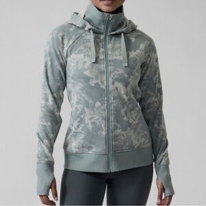 Athleta Blue and Gray Hooded Fleece Lined Zip Up Jacket